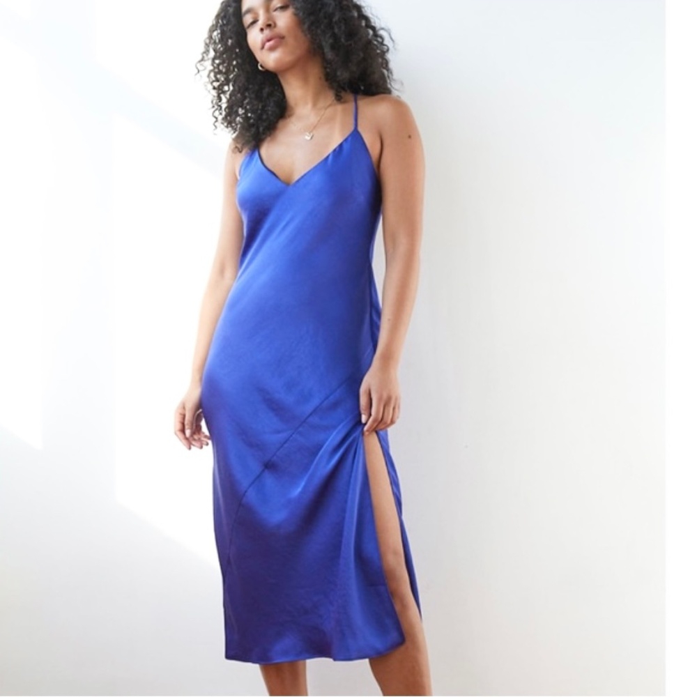 SHINESTAR Royal Blue Satin Midi Slip Dress Size S